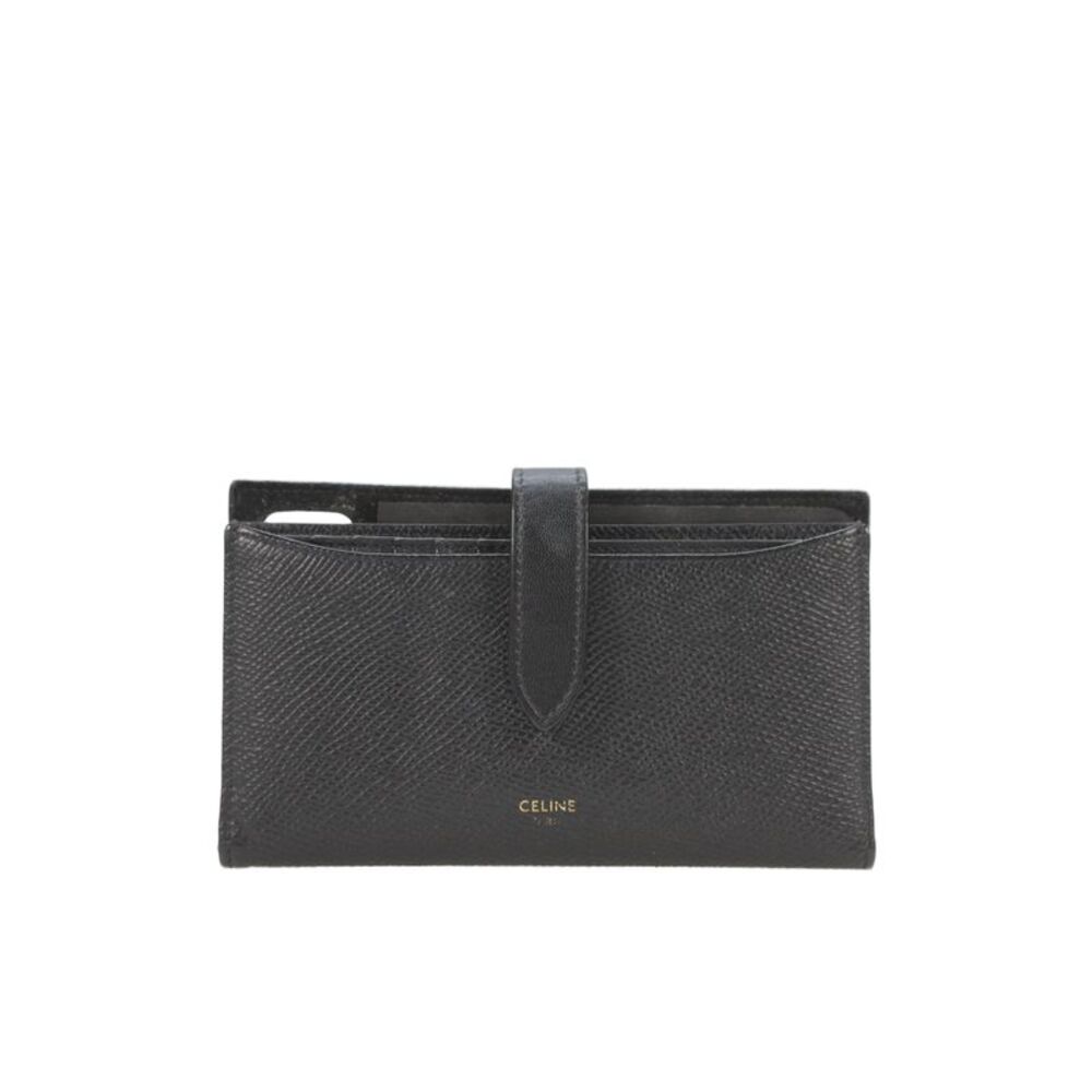 Celine Womens Leather Multi-Compartment Snap Closure Phone Wallet Black